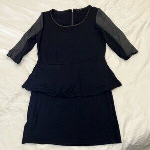 Kenzie womens dress Elegant Black Dress with leatherette sleeves